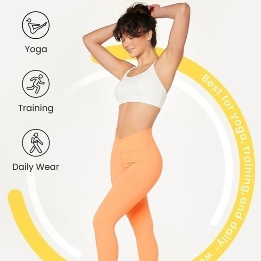 GlowMode Popsicle Orange 3/4 Length Cross Over Highrise Comfy Leggings